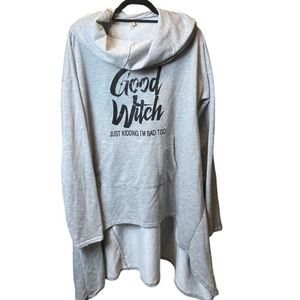 Youboya Wms Sz 2XL Gray Good Witch Lightweight Cowl Neck Hoodie Sweatshirt Dress